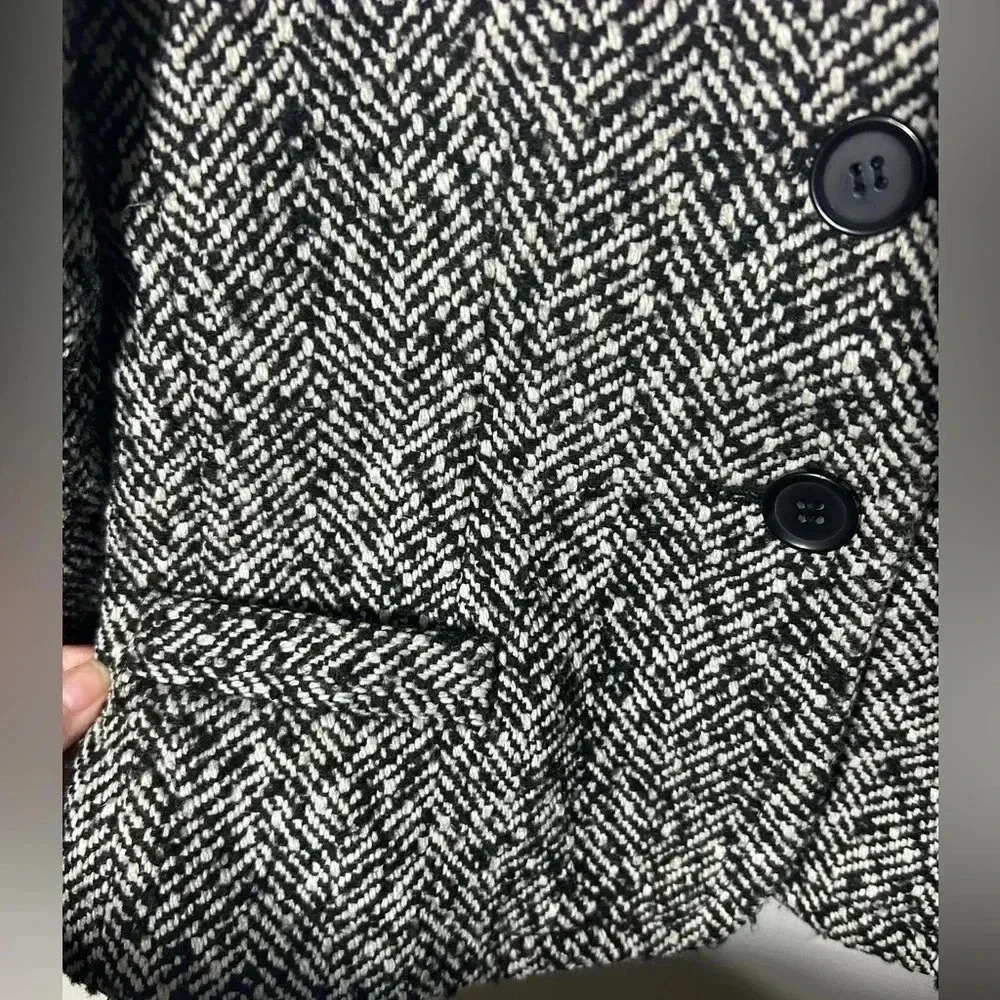 J. Crew Black White Tweed Herringbone Blazer Fully Lined Size 6 - Picture 4 of 9